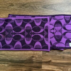 Coach Purple Signature C Knit Scarf with Sparkle and matching leather gloves